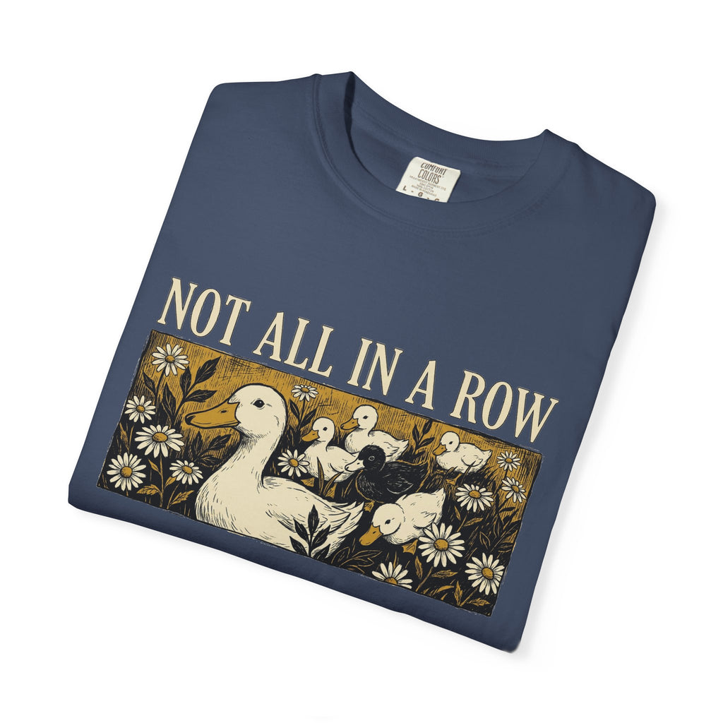Not All In A Row Shirt, Woodcut Duck And Daisies Tee, Vintage Block Print Shirt, Funny Duck Gift