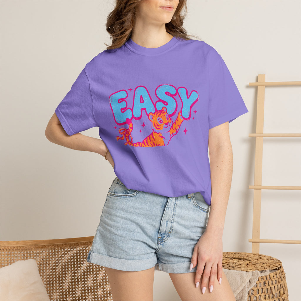 Easy Tiger Shirt, Y2K Bubble Letter Tiger Tee, Pink And Blue Retro Shirt, Funny Flirty Gift