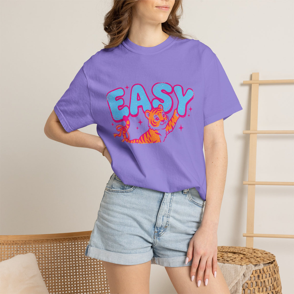 Easy Tiger Shirt, Y2K Bubble Letter Tiger Tee, Pink And Blue Retro Shirt, Funny Flirty Gift