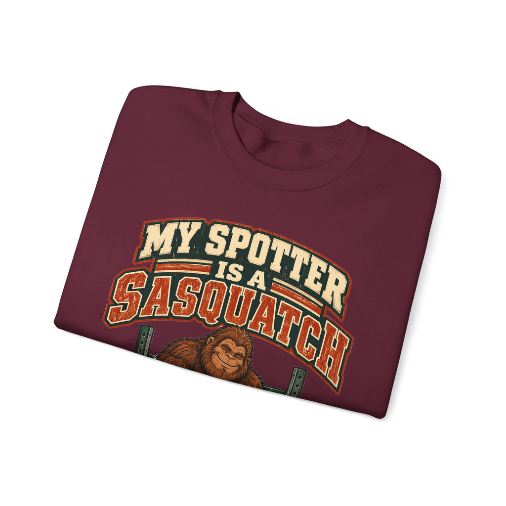 Funny Gym Sweatshirt My Spotter Is A Sasquatch Bigfoot Sweatshirt, Gym Gift For Men Women, Weightlifting Humor Sweatshirt