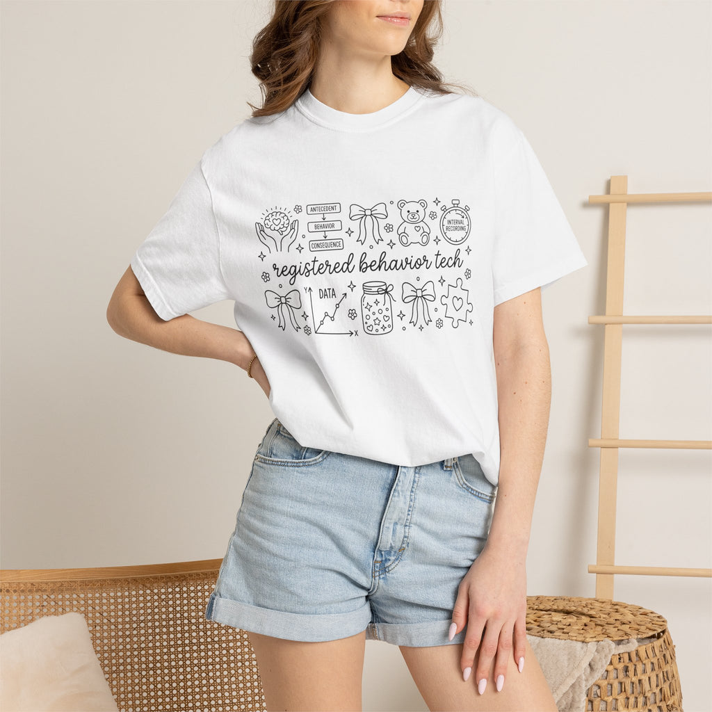 Registered Behavior Tech Wide Shirt, ABA Doodle Collage Tee, RBT Therapist Shirt, Behavior Tech Gift