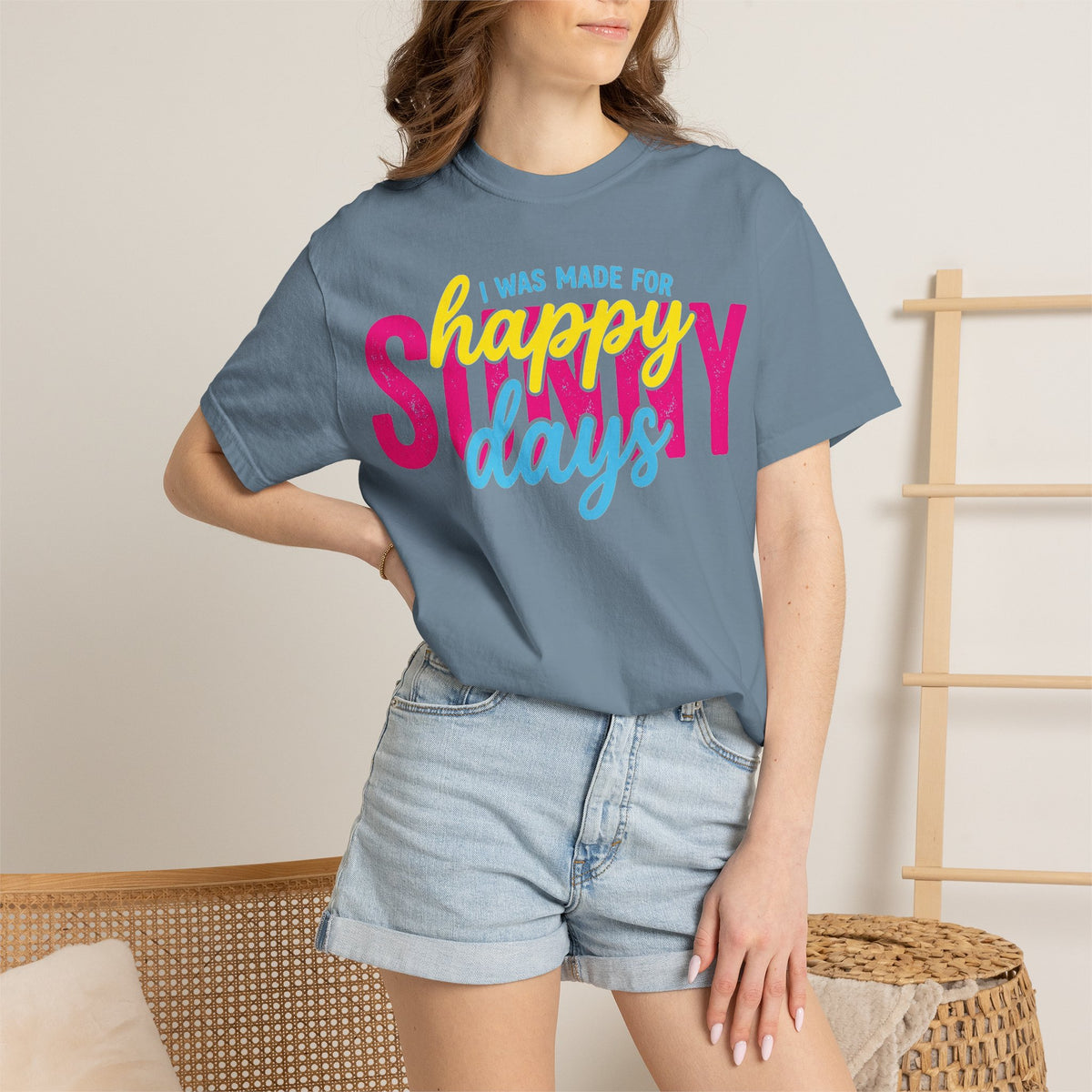 I Was Made For Happy Sunny Days Shirt, Retro Summer Typography Tee, Bright Beach Shirt, Summer Gift