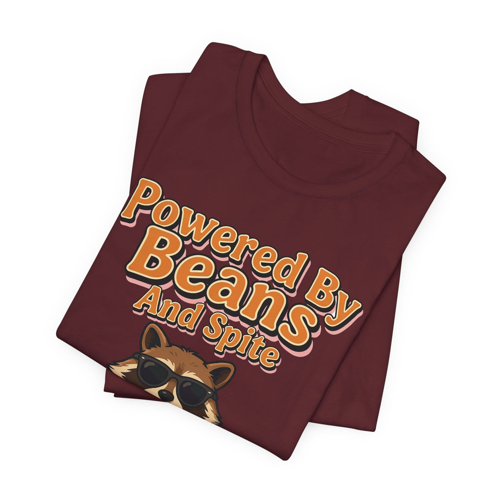 Funny Coffee Shirt Powered By Beans And Spite | Sarcastic Coffee Lover Shirt | Iced Coffee Raccoon Shirt | Gift