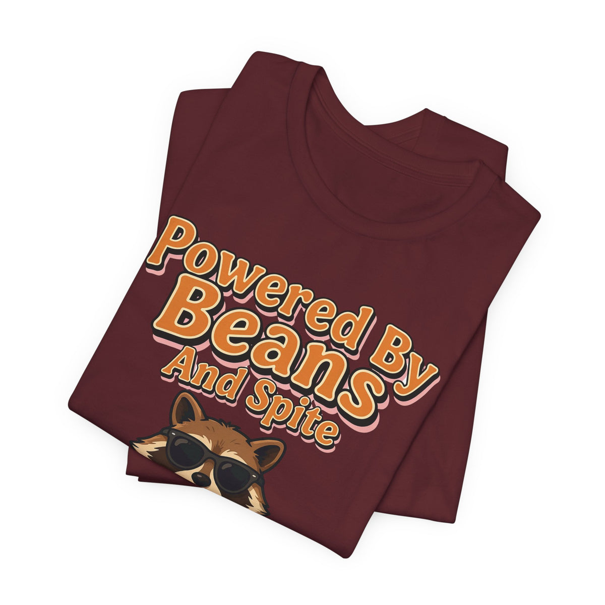 Funny Coffee Shirt Powered By Beans And Spite | Sarcastic Coffee Lover Shirt | Iced Coffee Raccoon Shirt | Gift