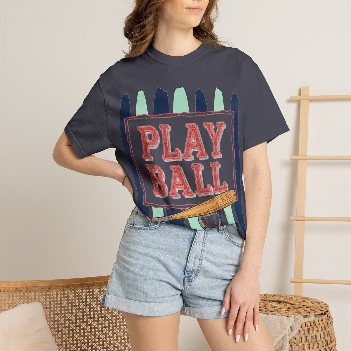 Play Ball Tall Stripe Shirt, Painted Baseball Panel Tee, Game Day Baseball Shirt, Sports Mom Gift