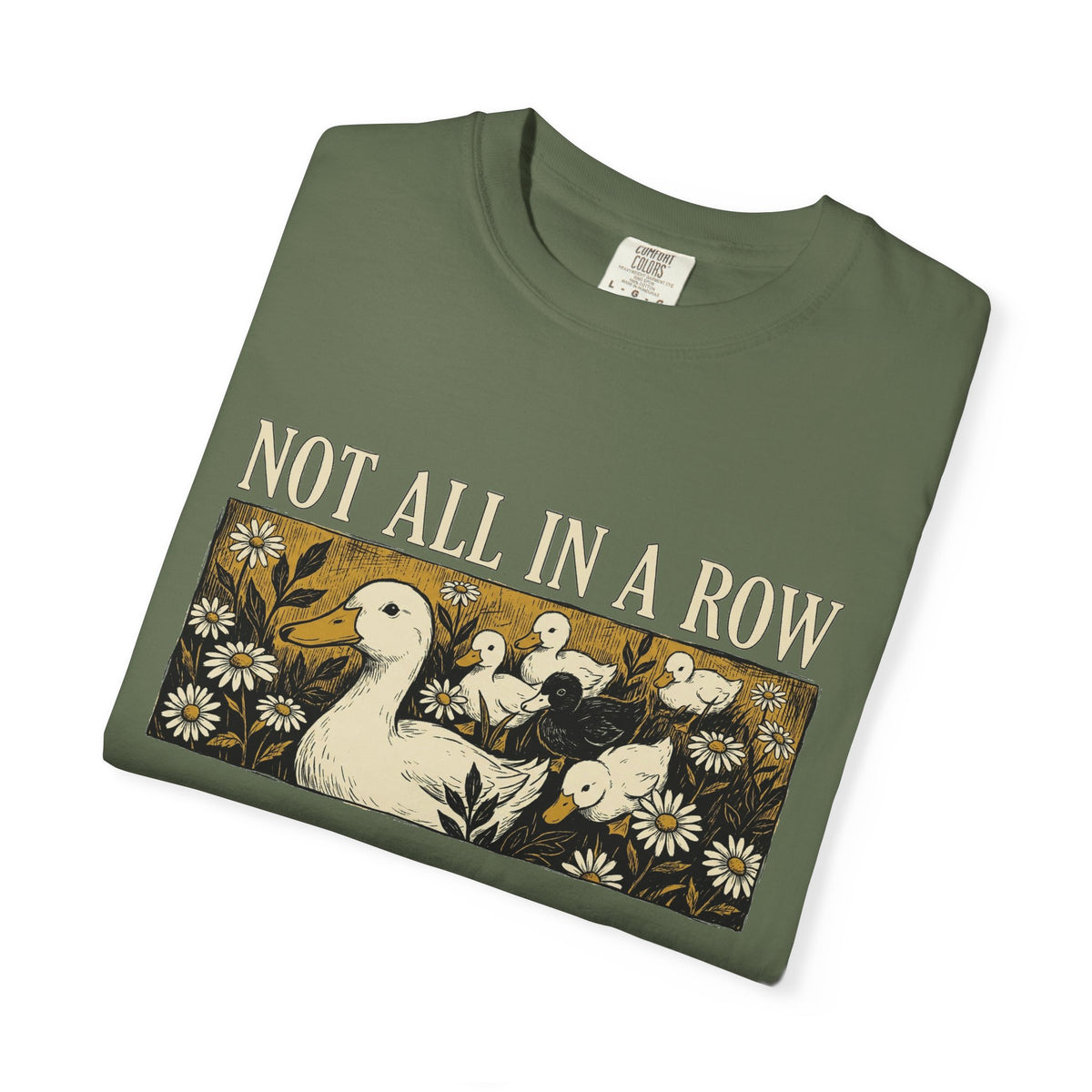 Not All In A Row Shirt, Woodcut Duck And Daisies Tee, Vintage Block Print Shirt, Funny Duck Gift