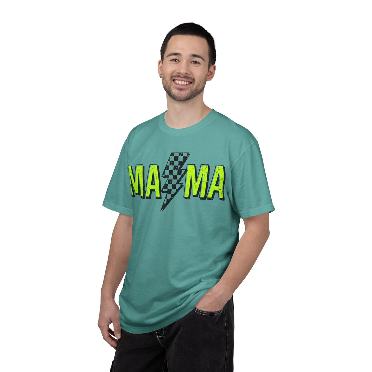 Mama Lightning Bolt Shirt, Neon Green Checkered Bolt Tee, Edgy Mom Shirt, Mama Gift