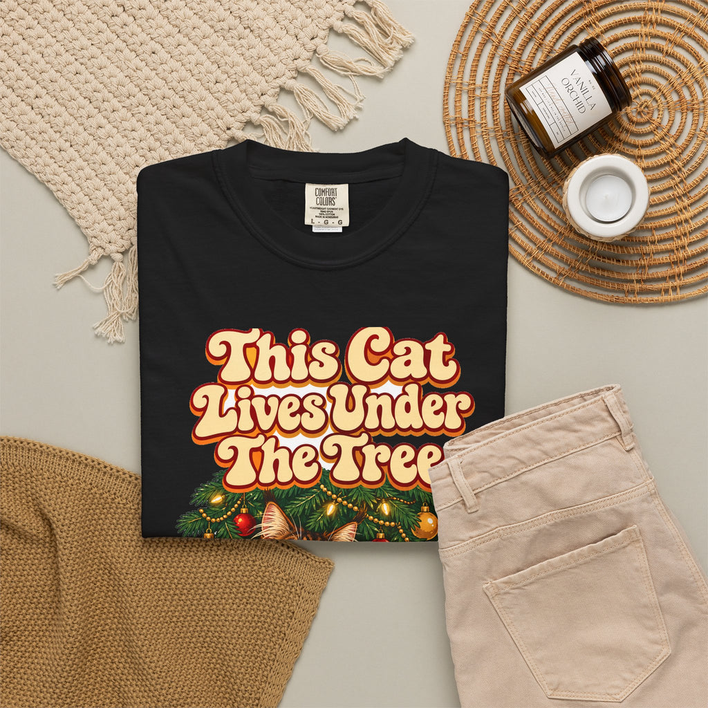 Funny Christmas Cat Shirt This Cat Lives Under The Tree Shirt, Funny Holiday Gift Shirt, Christmas Gift Idea