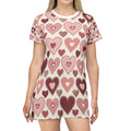Pink Heart Pattern T‑Shirt Dress — Valentine’s Day All‑Over Print