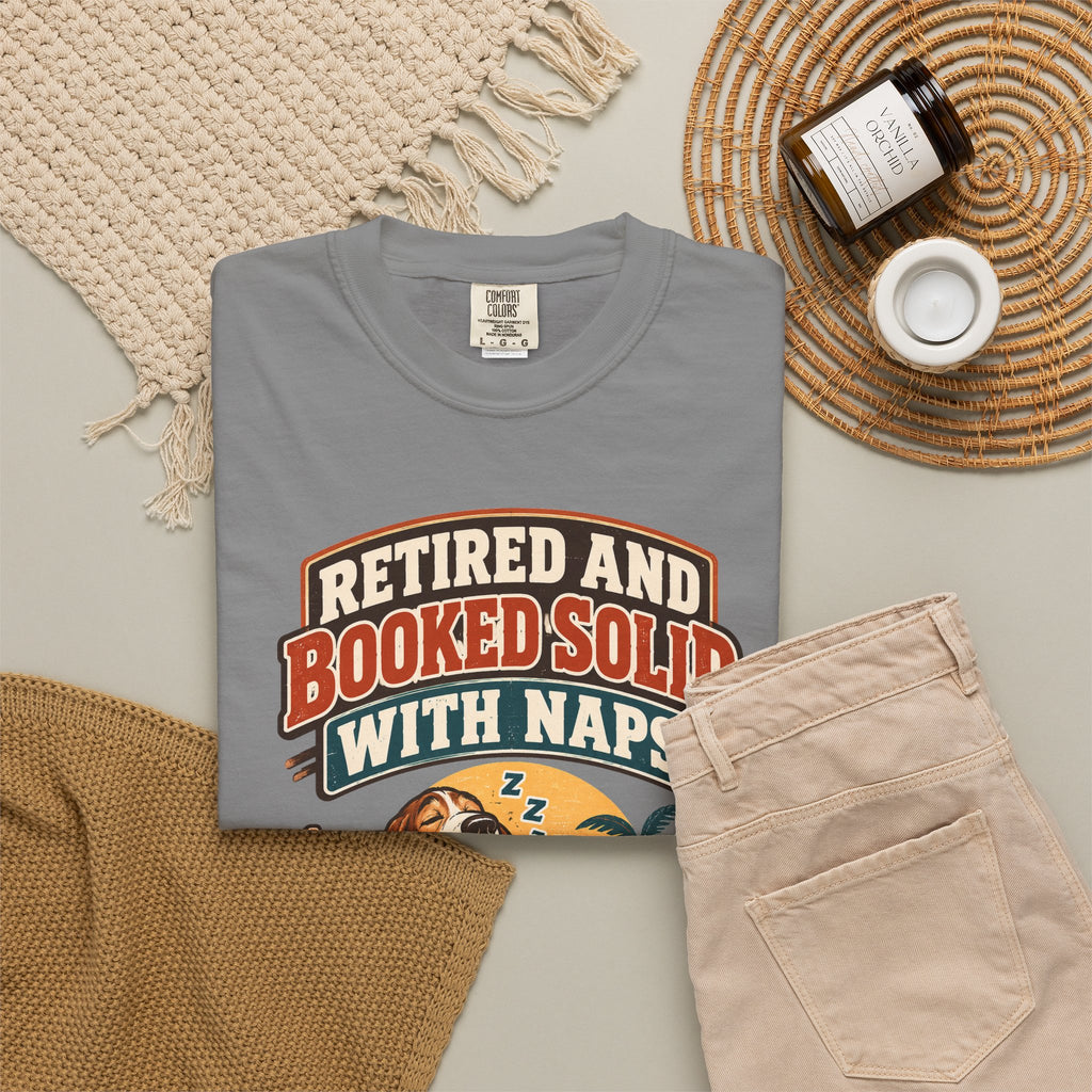 Funny Retirement Shirt Retired And Booked Solid With Naps | Vintage Badge Shirt | Retirement Gift For Him Her