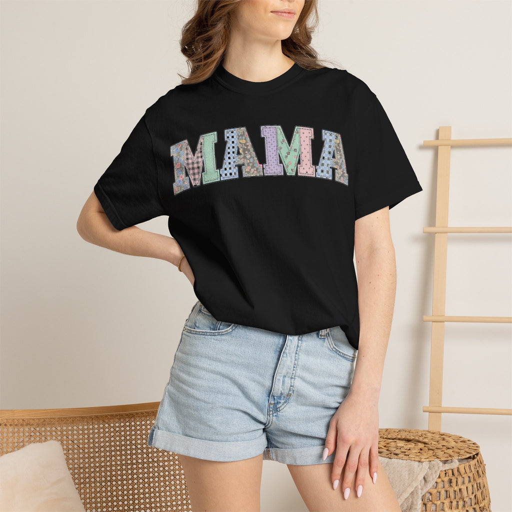 Mama Soft Patchwork Shirt, Small Pastel Applique Tee, Shabby Chic Mama Shirt, Mom Gift