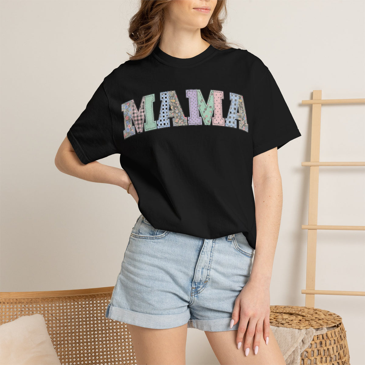 Mama Soft Patchwork Shirt, Small Pastel Applique Tee, Shabby Chic Mama Shirt, Mom Gift