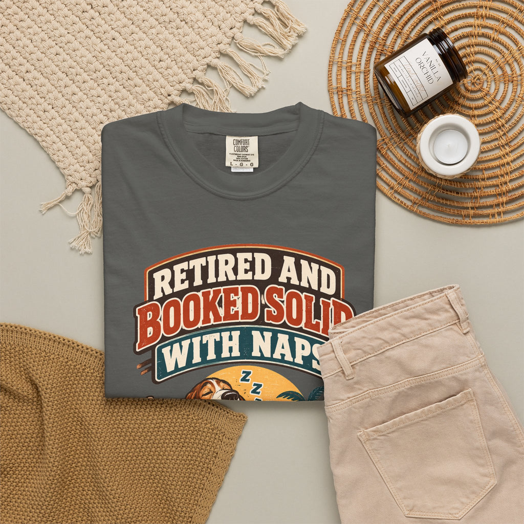Funny Retirement Shirt Retired And Booked Solid With Naps | Vintage Badge Shirt | Retirement Gift For Him Her