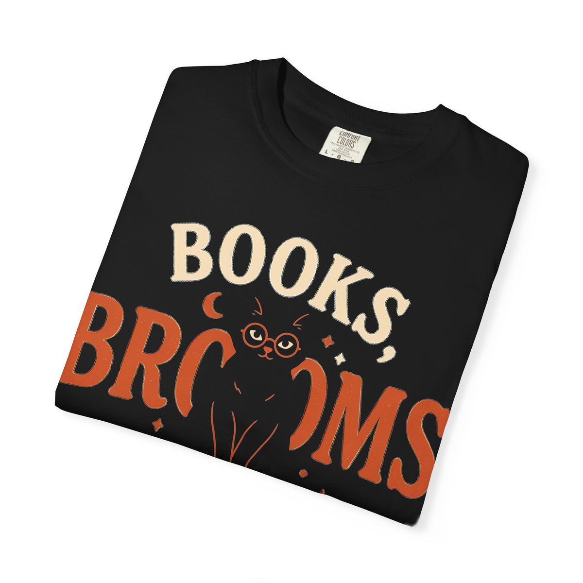 Books, Brooms & Brews Shirt, Black Cat Book Lover Comfort Colors Tee