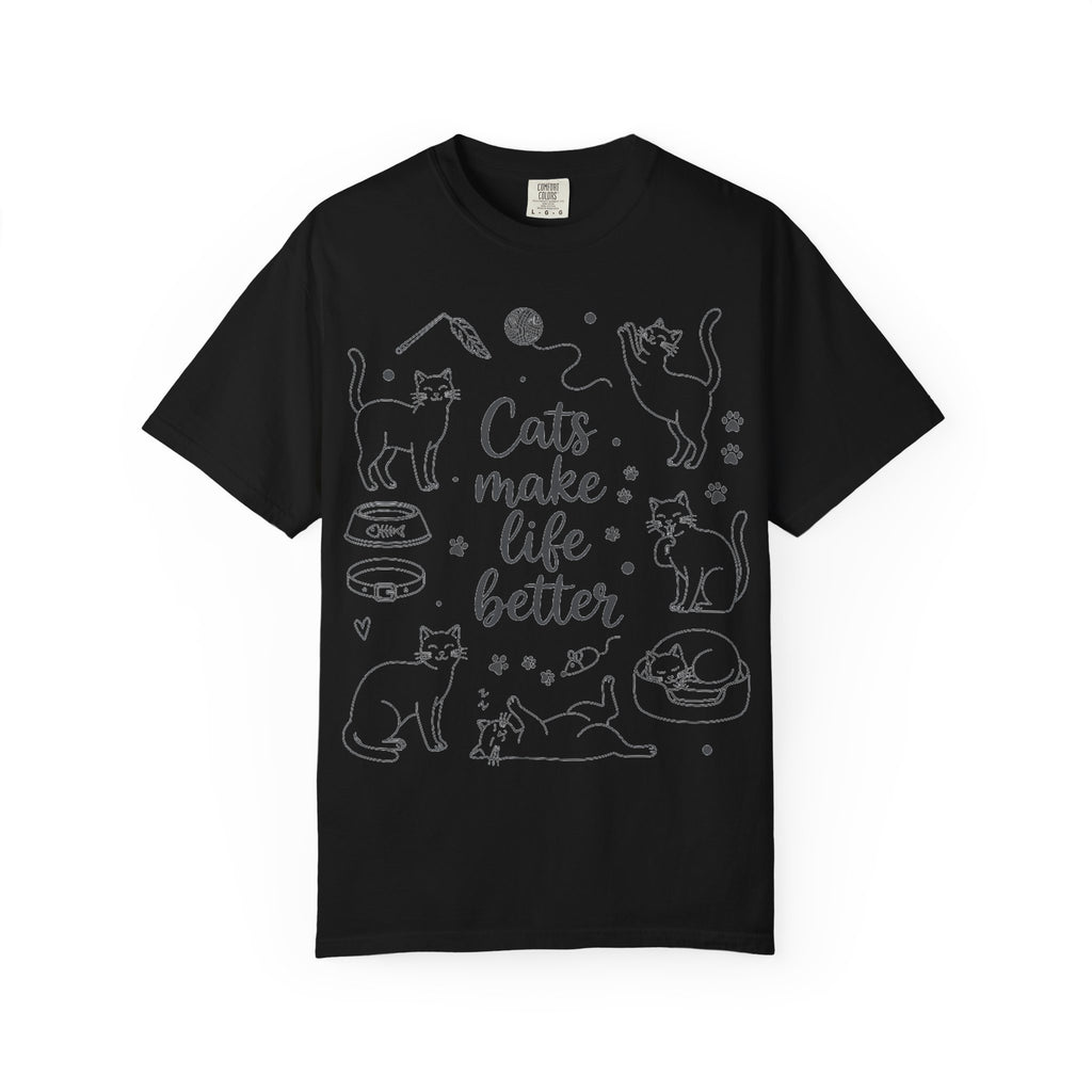 Cats Make Life Better Tall Shirt, Line Art Cat Collage Tee, Cat Lover Shirt, Cat Mom Gift