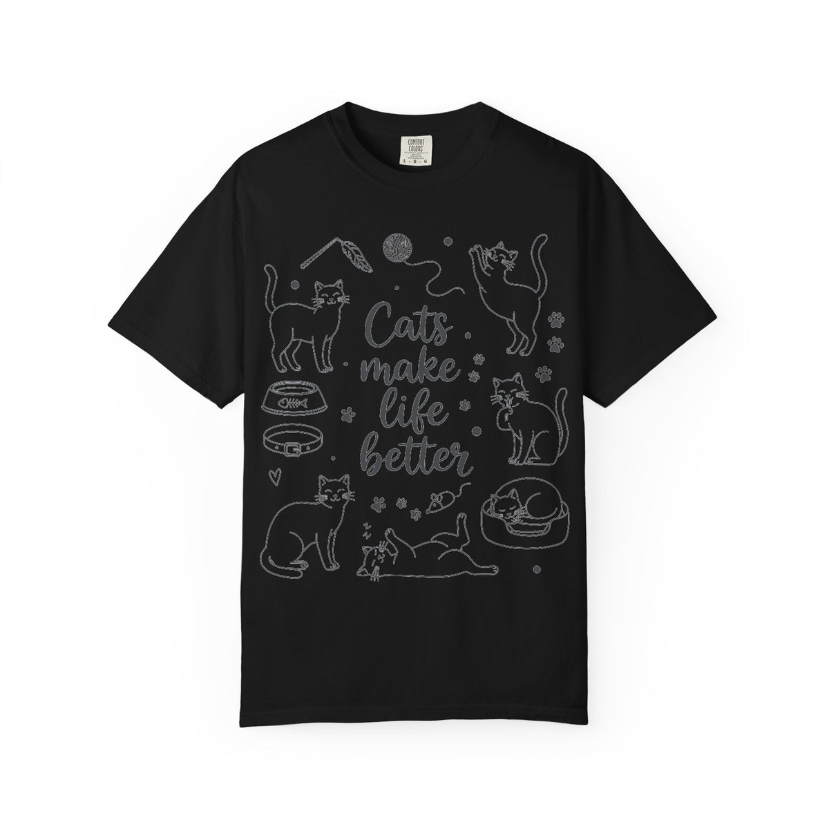 Cats Make Life Better Tall Shirt, Line Art Cat Collage Tee, Cat Lover Shirt, Cat Mom Gift