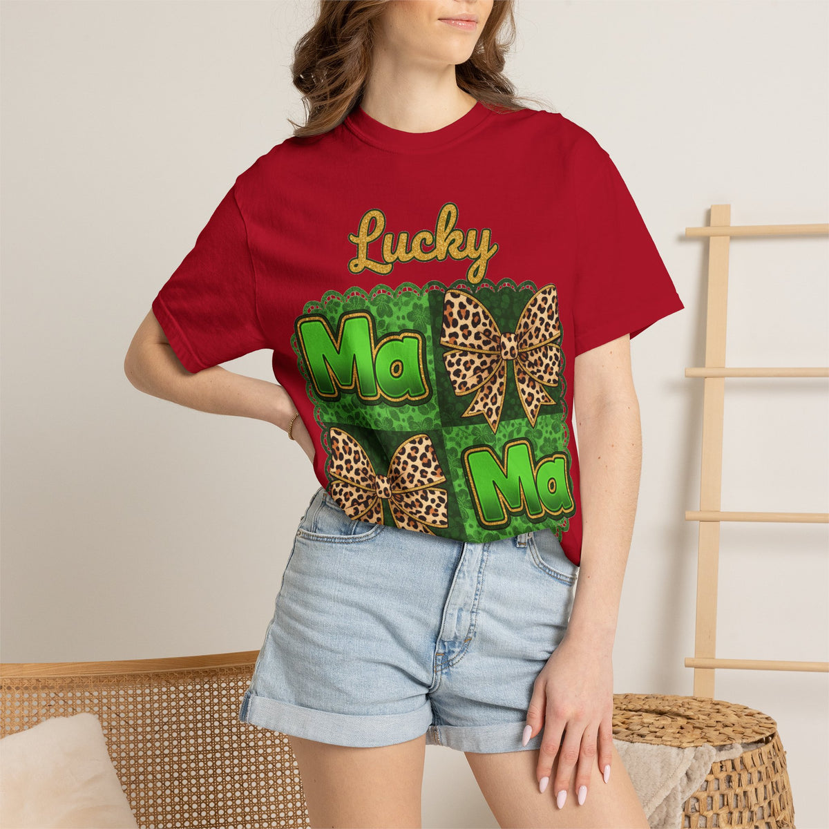 Lucky Mama Quad Shirt, Shamrock Leopard Bow Tee, St Patricks Day Mom Shirt, Irish Mama Gift