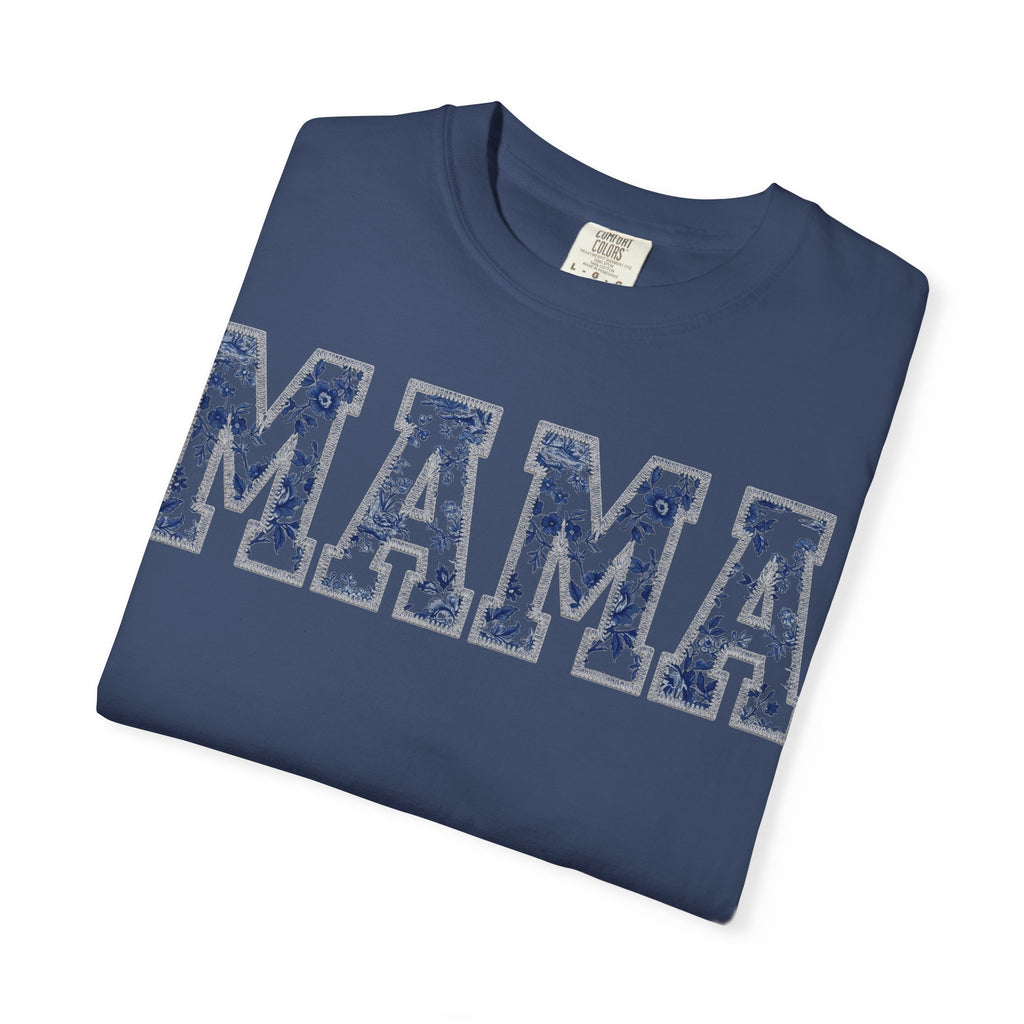 Mama Blue Toile Shirt, Delft Floral Applique Varsity Tee, Chinoiserie Mom Shirt, Mothers Day Gift