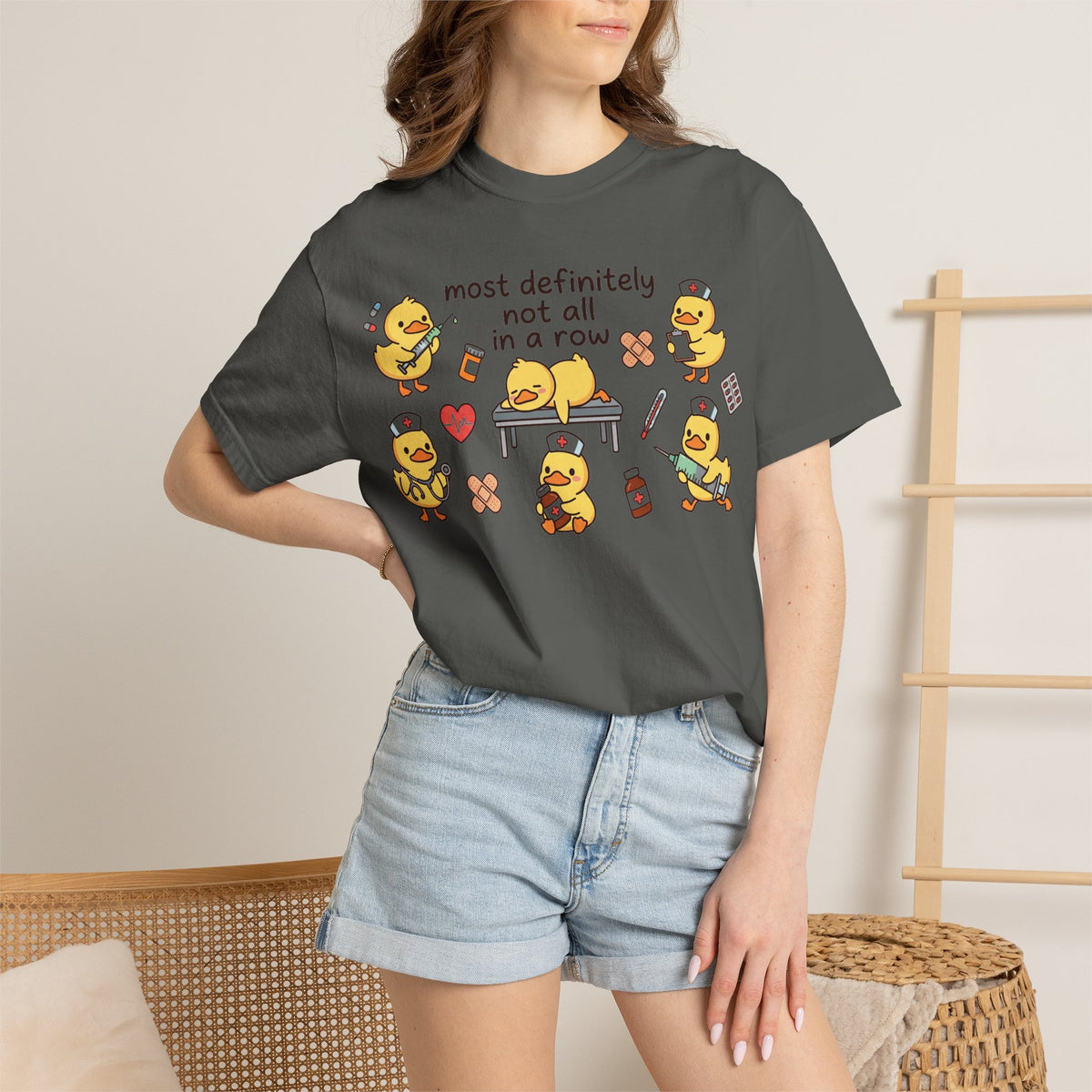 Most Definitely Not All In A Row Wide Shirt, Nurse Duckling Chaos Tee, Funny RN Shirt, Nurse Gift