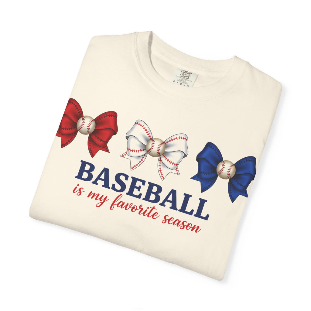 Baseball Is My Favorite Season Shirt, Red White Blue Bows Tee, Baseball Mama Shirt, Opening Day Gift