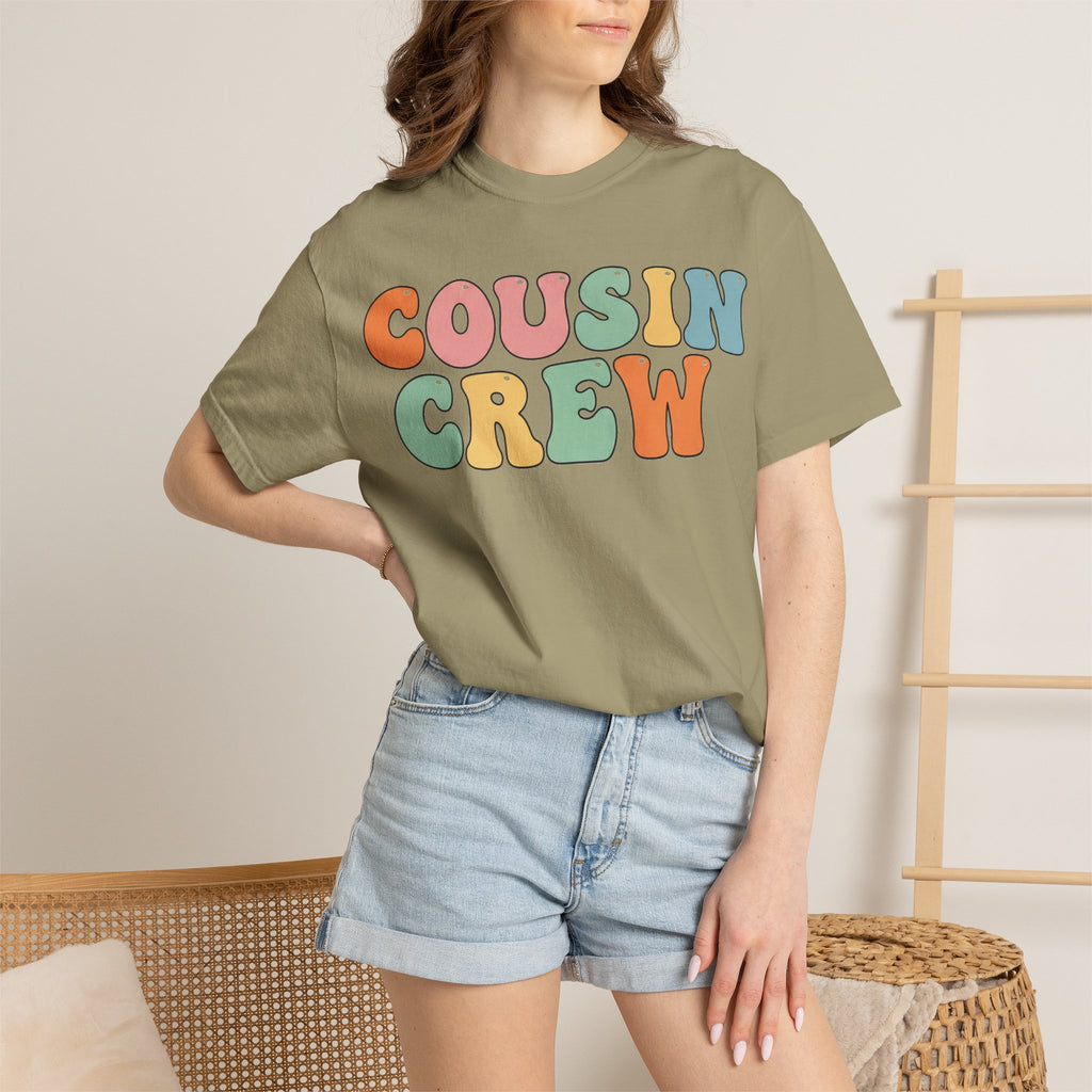 Cousin Crew Stacked Shirt, Groovy Retro Pastel Tee, Matching Cousins Reunion Shirt, Family Gift