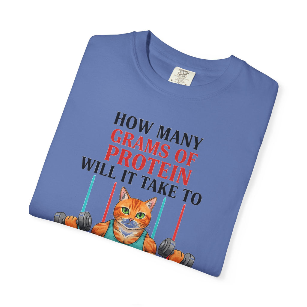 How Many Grams Of Protein Tall Shirt, Funny Buff Cat Gym Tee, Protein Humor Shirt, Weightlifting Gift