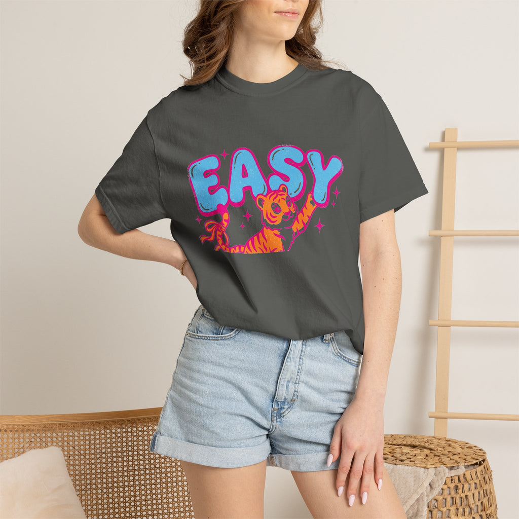 Easy Tiger Shirt, Y2K Bubble Letter Tiger Tee, Pink And Blue Retro Shirt, Funny Flirty Gift