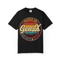Gen X Retro Badge T-Shirt — "Raised on Gen-X" Vintage Sunset Tee