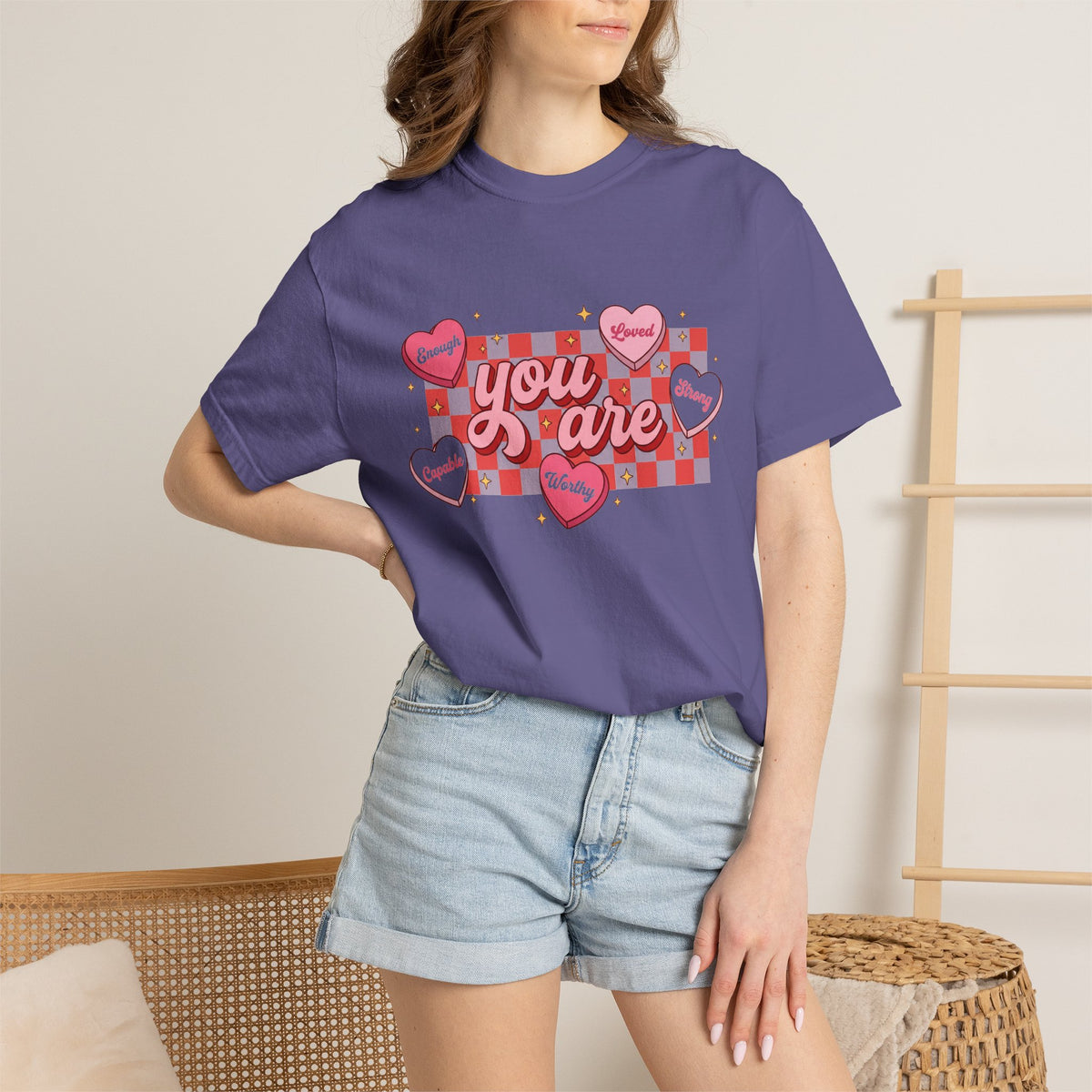 You Are Enough Candy Heart Shirt, Red Check Affirmation Tee, Valentines Self Love Shirt, Gift For Her