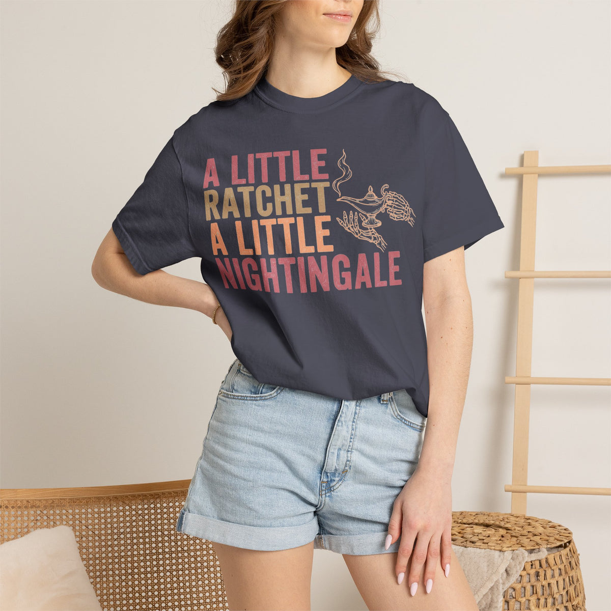 A Little Ratchet A Little Nightingale Shirt, Funny Nurse Shirt, Skeleton Hand Lamp Nurse Tee, Sarcastic RN Gift