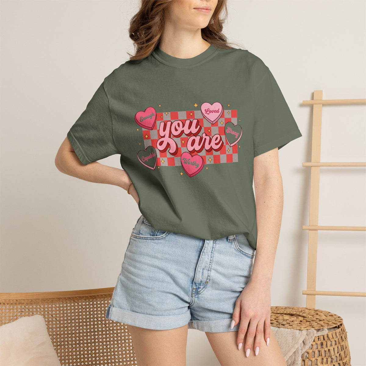 You Are Enough Candy Heart Shirt, Red Check Affirmation Tee, Valentines Self Love Shirt, Gift For Her