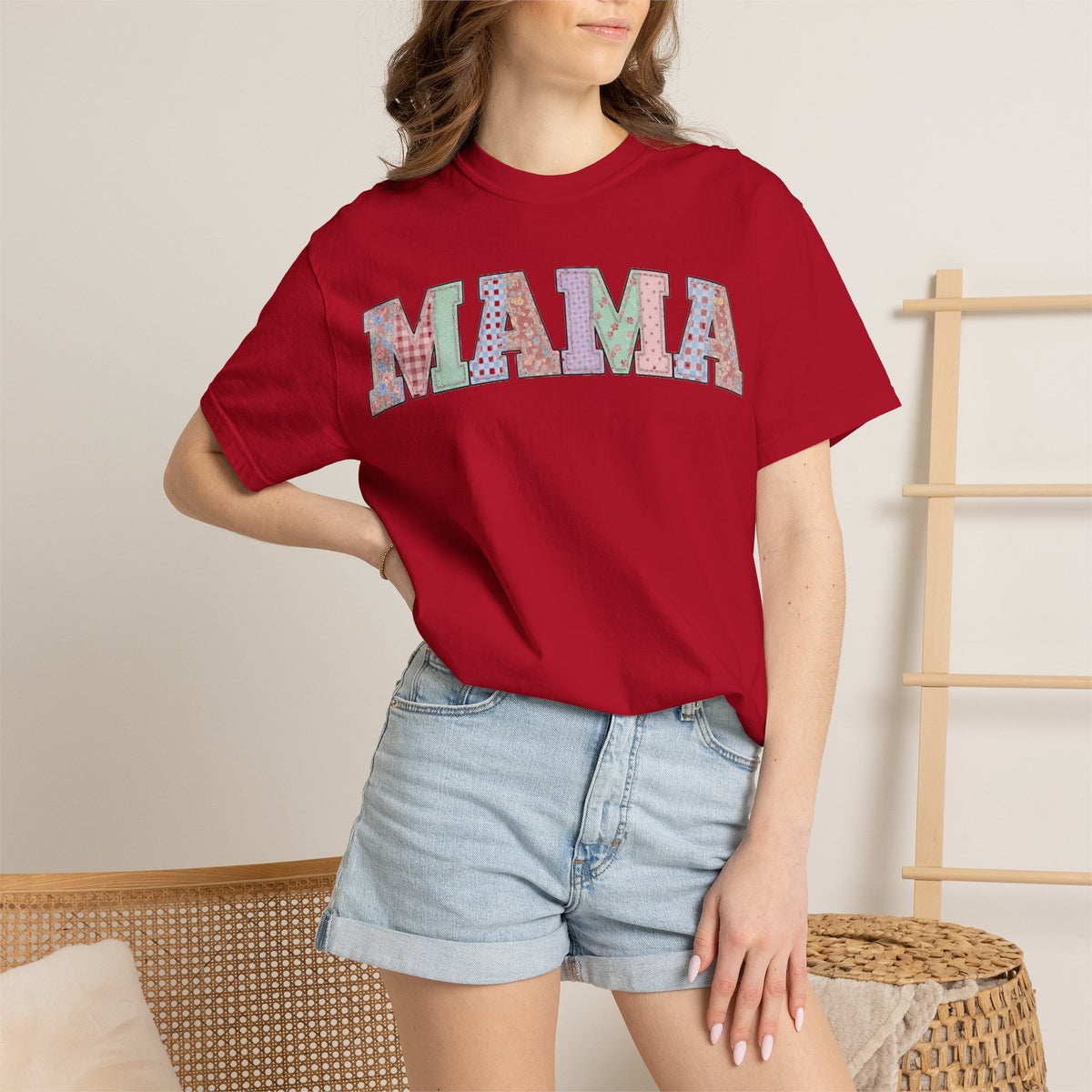 Mama Soft Patchwork Shirt, Small Pastel Applique Tee, Shabby Chic Mama Shirt, Mom Gift