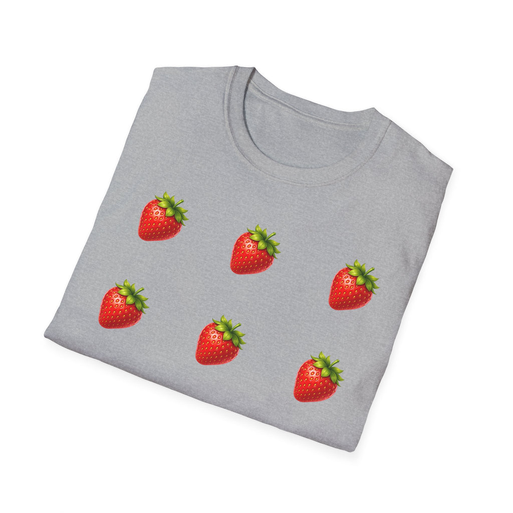 Strawberry Grid T-Shirt — Cute Retro Fruit Pattern Tee