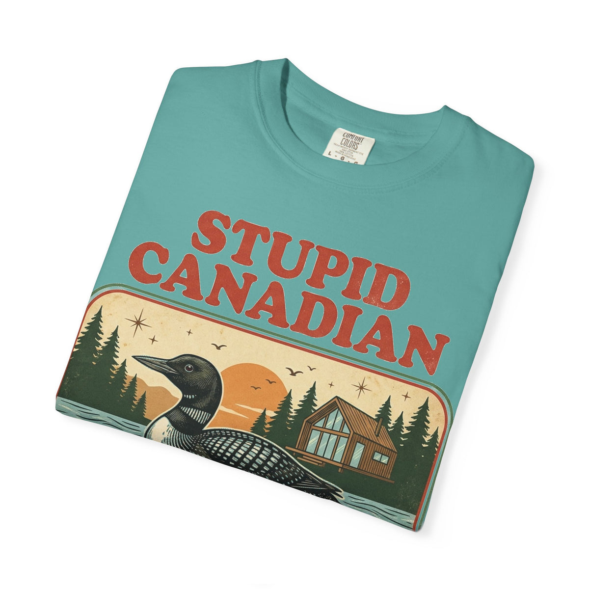 Stupid Canadian Wolf-Bird Shirt, Retro Loon Lake Badge Tee, Funny Canada Cabin Shirt, Lake Life Gift