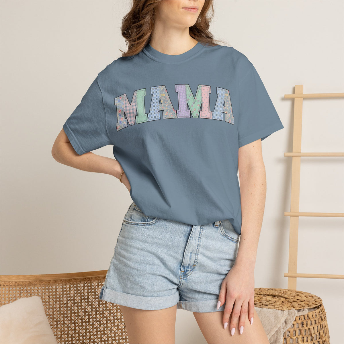 Mama Soft Patchwork Shirt, Small Pastel Applique Tee, Shabby Chic Mama Shirt, Mom Gift