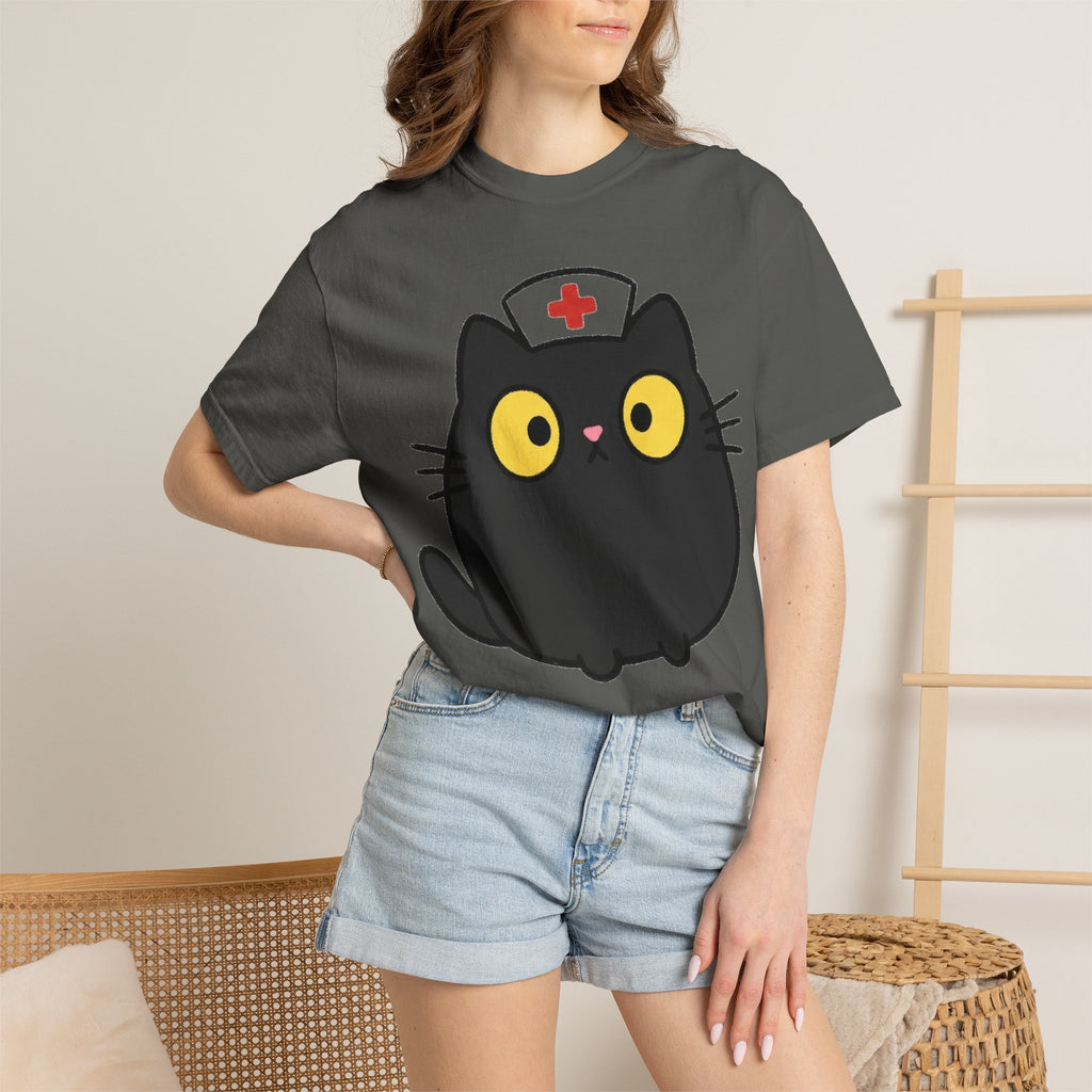 Kawaii Black Cat Nurse Shirt, Cute Cat In Nurse Cap Tee, Funny Nurse Cat Shirt, RN Gift