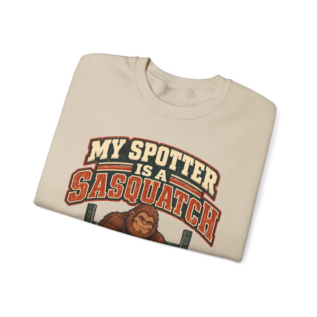 Funny Gym Sweatshirt My Spotter Is A Sasquatch Bigfoot Sweatshirt, Gym Gift For Men Women, Weightlifting Humor Sweatshirt