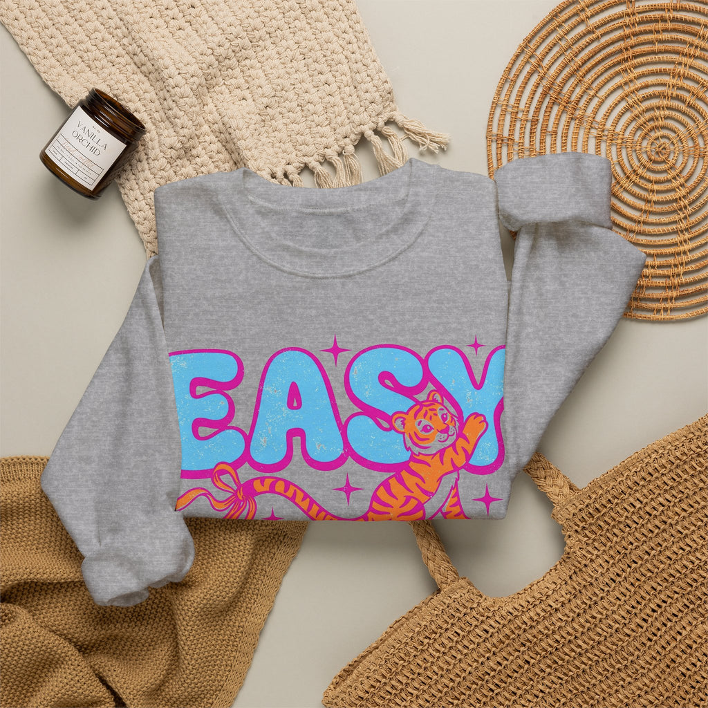 Easy Tiger Sweatshirt, Y2K Bubble Letters Tiger Sweatshirt, Retro Pink Blue Graphic Sweatshirt, Funny Sassy Gift, 2000s Aesthetic Sweatshirt