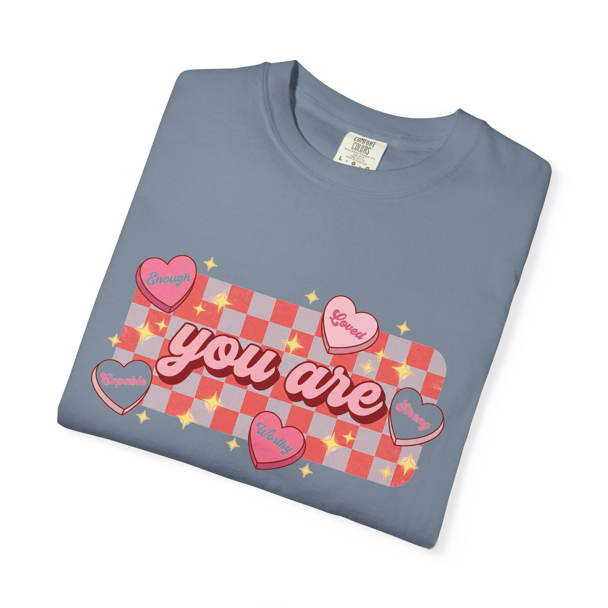 You Are Enough Loved Worthy Shirt, Conversation Heart Checkerboard Tee, Affirmation Valentine Shirt, Gift For Her