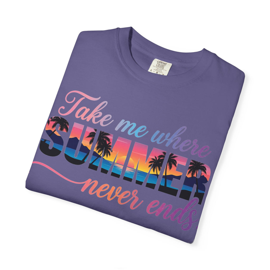 Take Me Where Summer Never Ends Shirt, Sunset Palm Tree Tee, Beach Vacation Shirt, Summer Gift