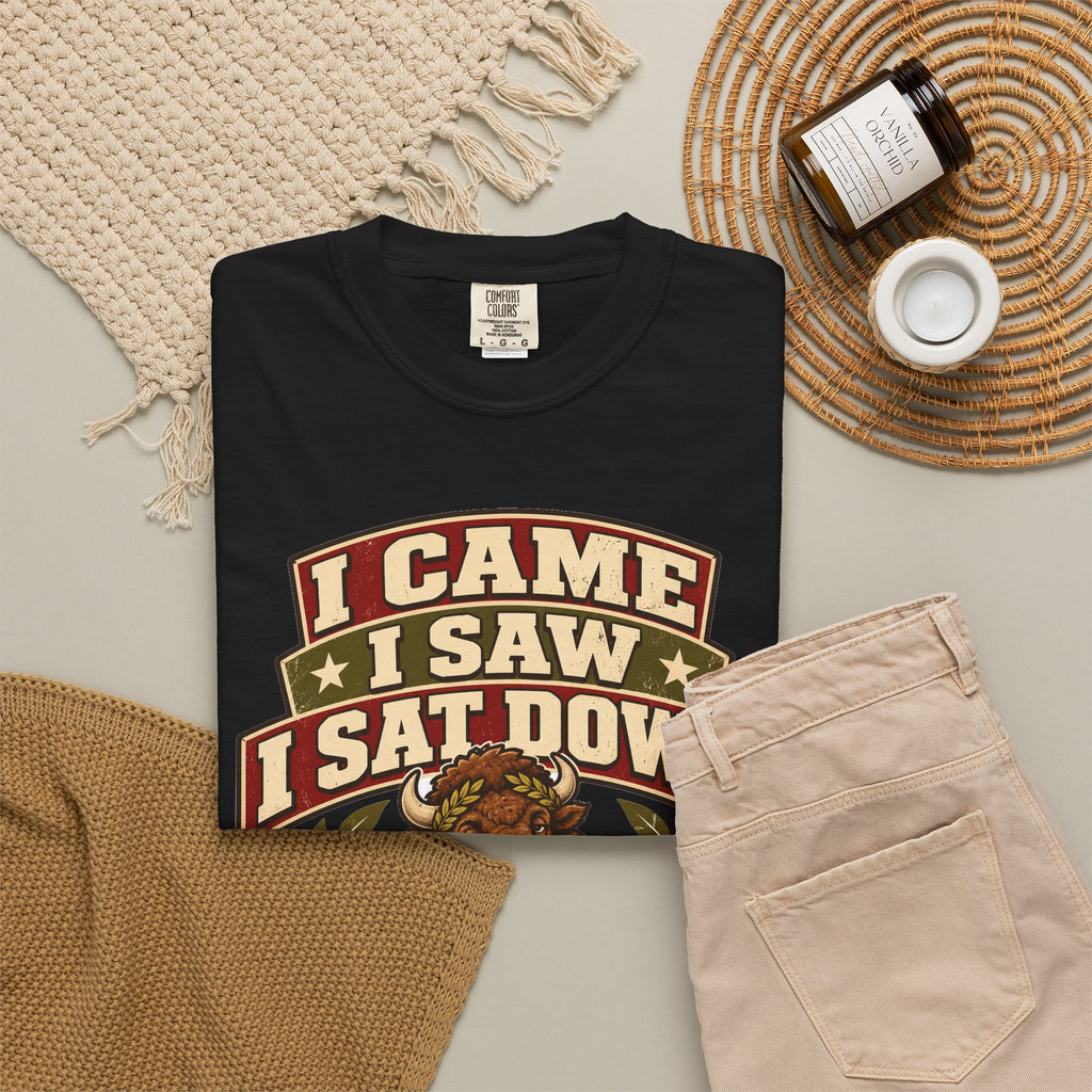 Funny Gym Shirt I Came I Saw I Sat Down Bison Shirt, Gym Gift For Men Women, Weightlifting Humor Comfort Colors Shirt