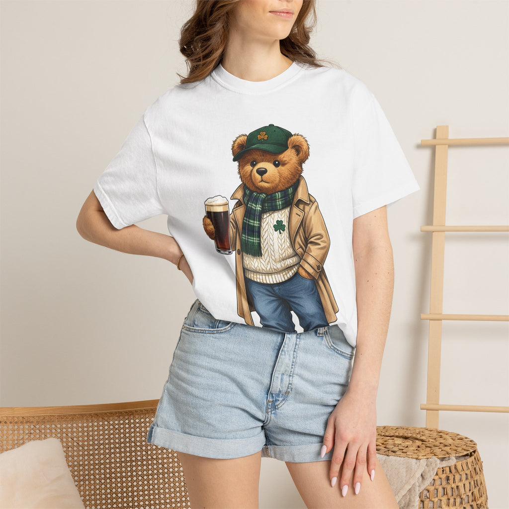 Irish Teddy Bear Trench Coat Shirt, Flat Cap Bear Stout Pint Tee, St Patricks Day Shirt, Irish Gift