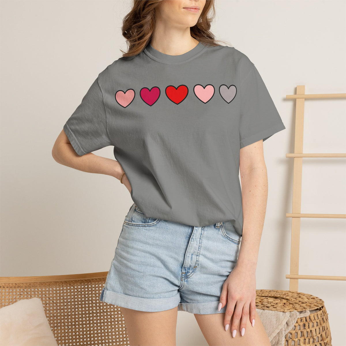 Row Of Hearts Shirt, Minimal Pink Heart Line Tee, Simple Valentine Shirt, Galentines Gift