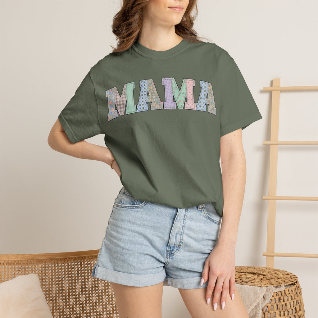 Mama Soft Patchwork Shirt, Small Pastel Applique Tee, Shabby Chic Mama Shirt, Mom Gift