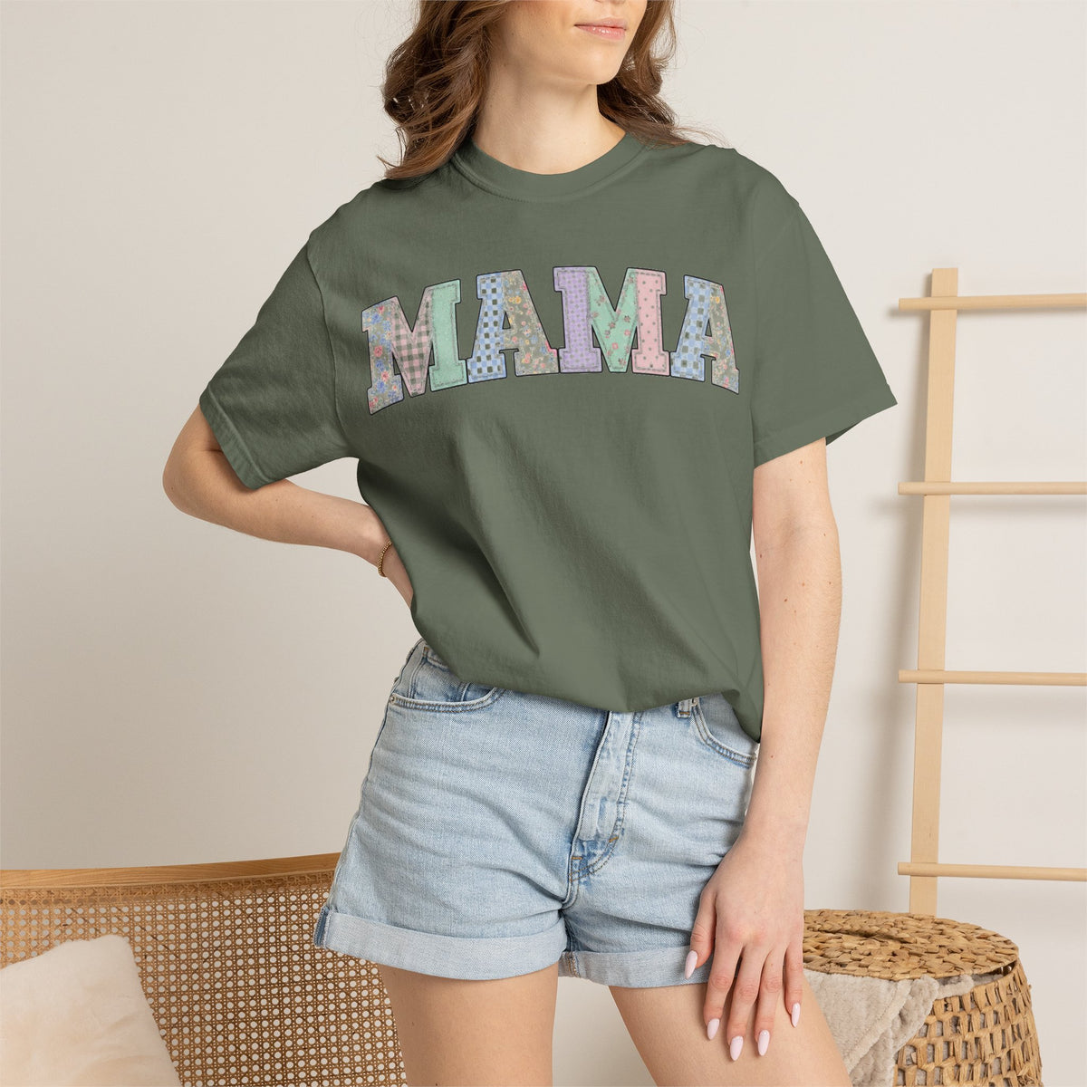 Mama Soft Patchwork Shirt, Small Pastel Applique Tee, Shabby Chic Mama Shirt, Mom Gift