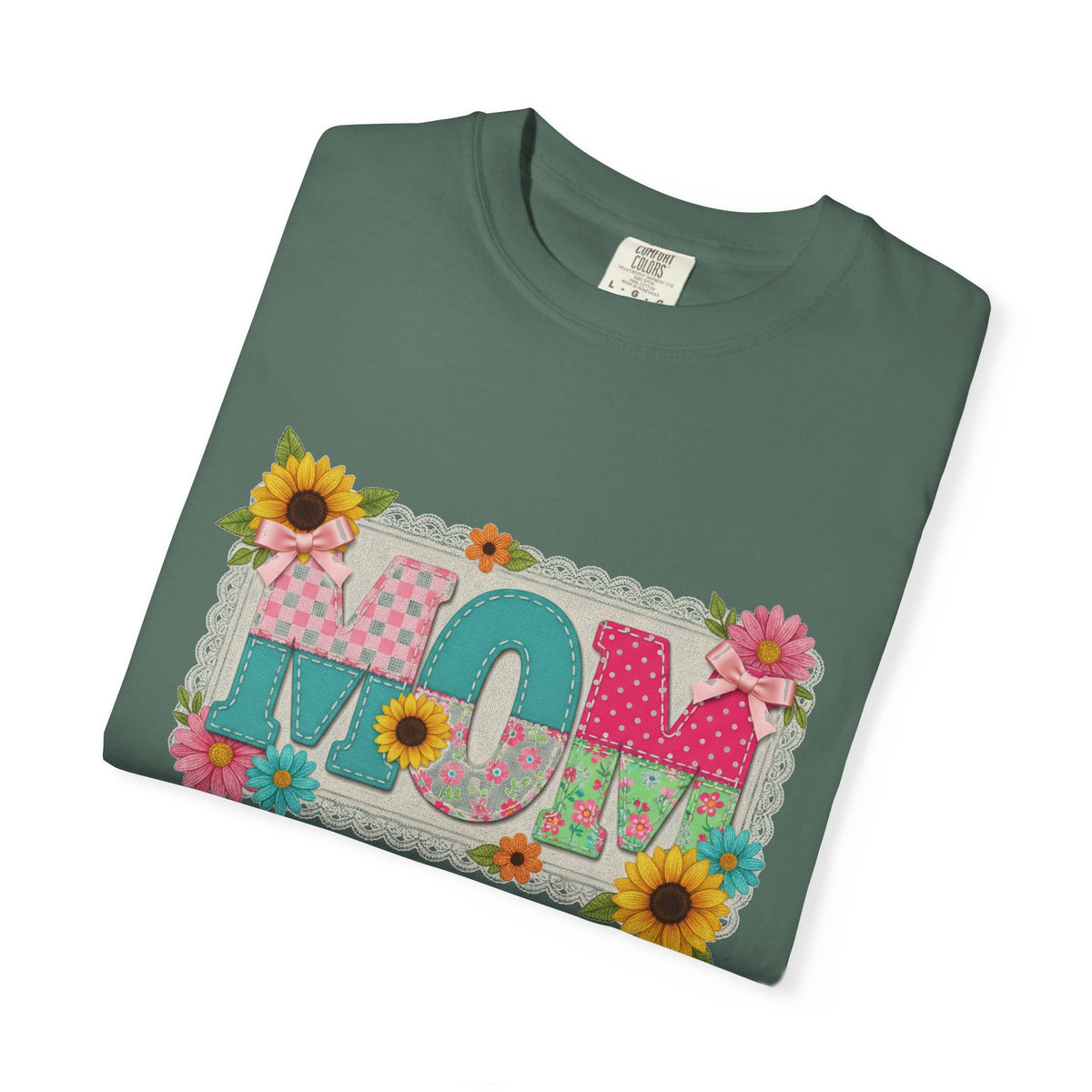 Mom Sunflower Applique Shirt, Faux Stitch Floral MOM Tee, Mothers Day Shirt, Mom Gift