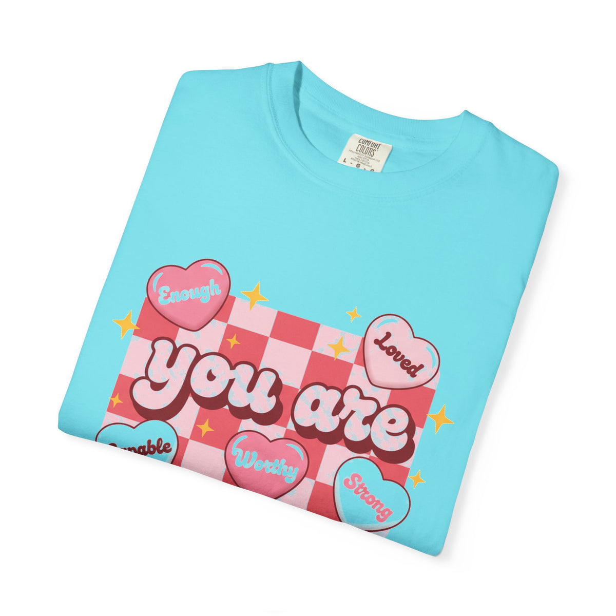 You Are Enough Pink Check Shirt, Affirmation Conversation Heart Tee, Valentines Shirt, Self Love Gift