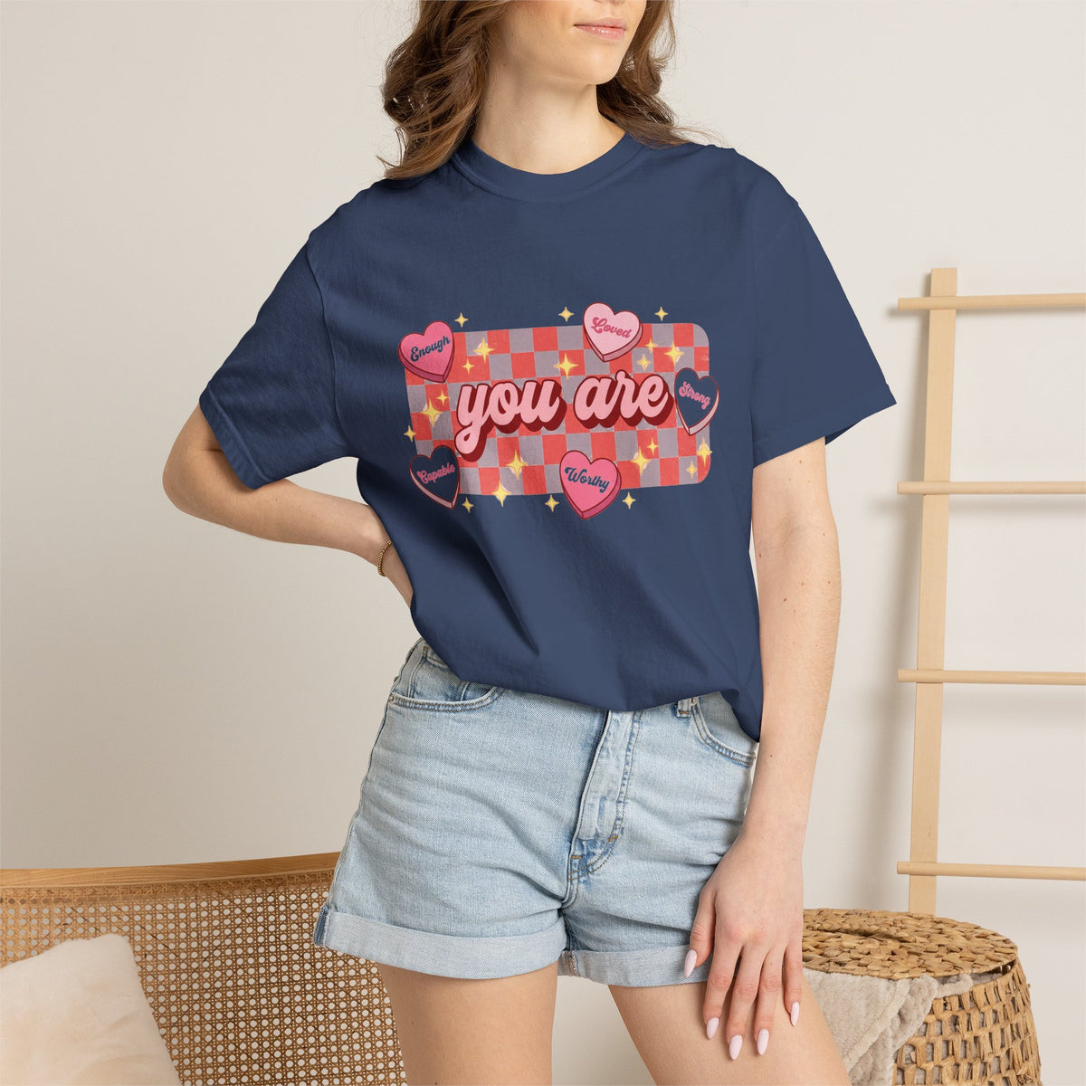 You Are Enough Loved Worthy Shirt, Conversation Heart Checkerboard Tee, Affirmation Valentine Shirt, Gift For Her
