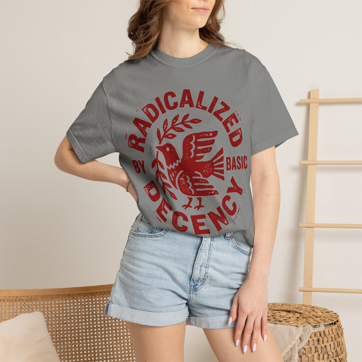 Radicalized By Basic Decency Shirt, Folk Art Dove Stamp Tee, Kindness Activist Shirt, Protest Gift