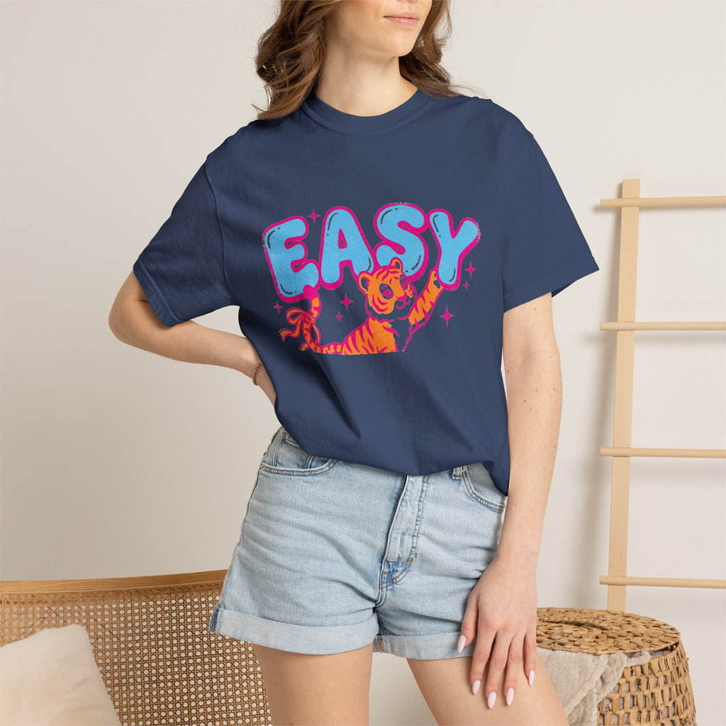 Easy Tiger Shirt, Y2K Bubble Letter Tiger Tee, Pink And Blue Retro Shirt, Funny Flirty Gift